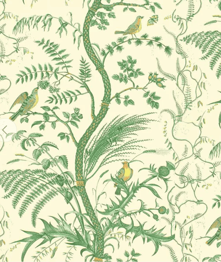Brunschwig & Fils Bird And Thistle Green Wallpaper