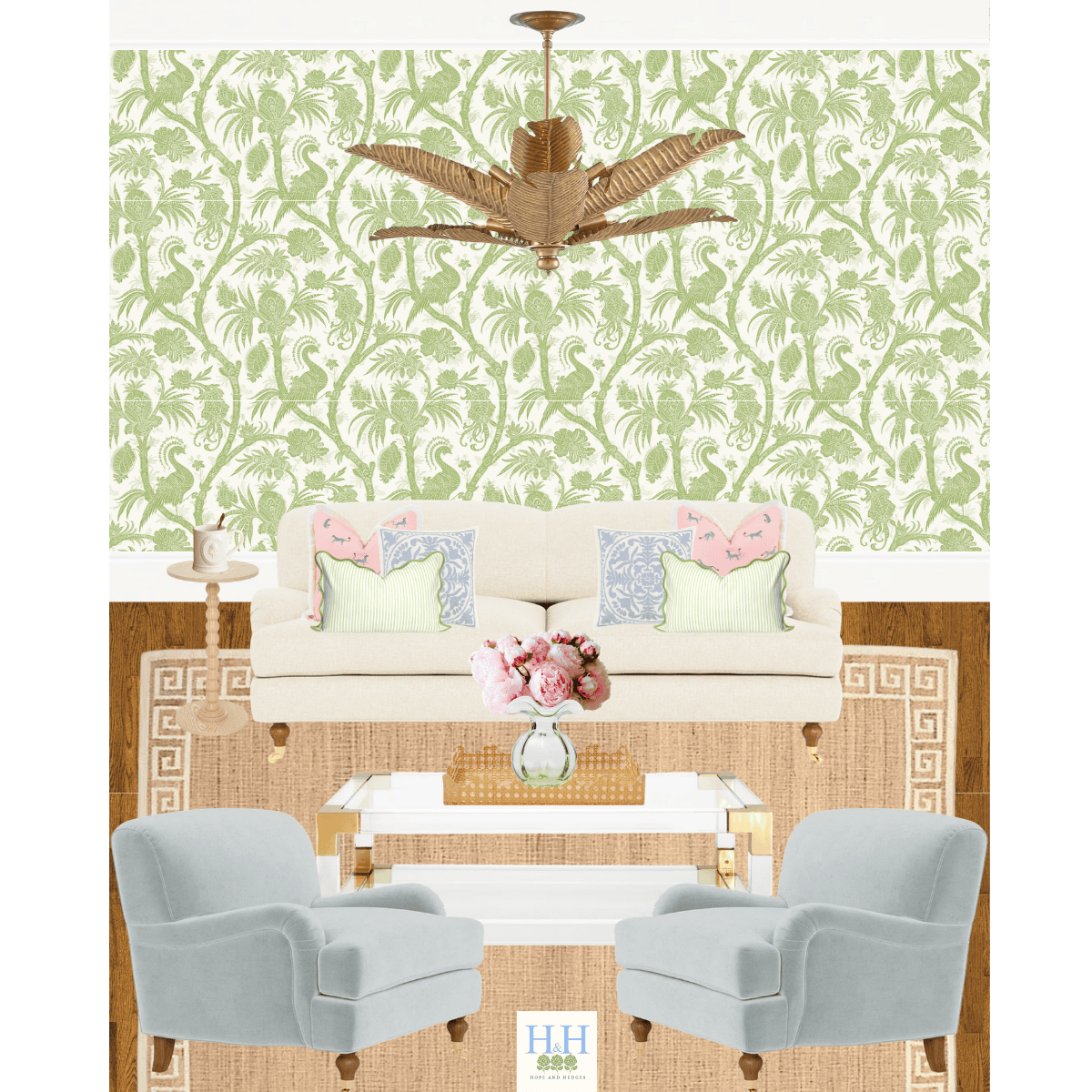 Balinese Peacock Wallpaper Living Room Mood Board