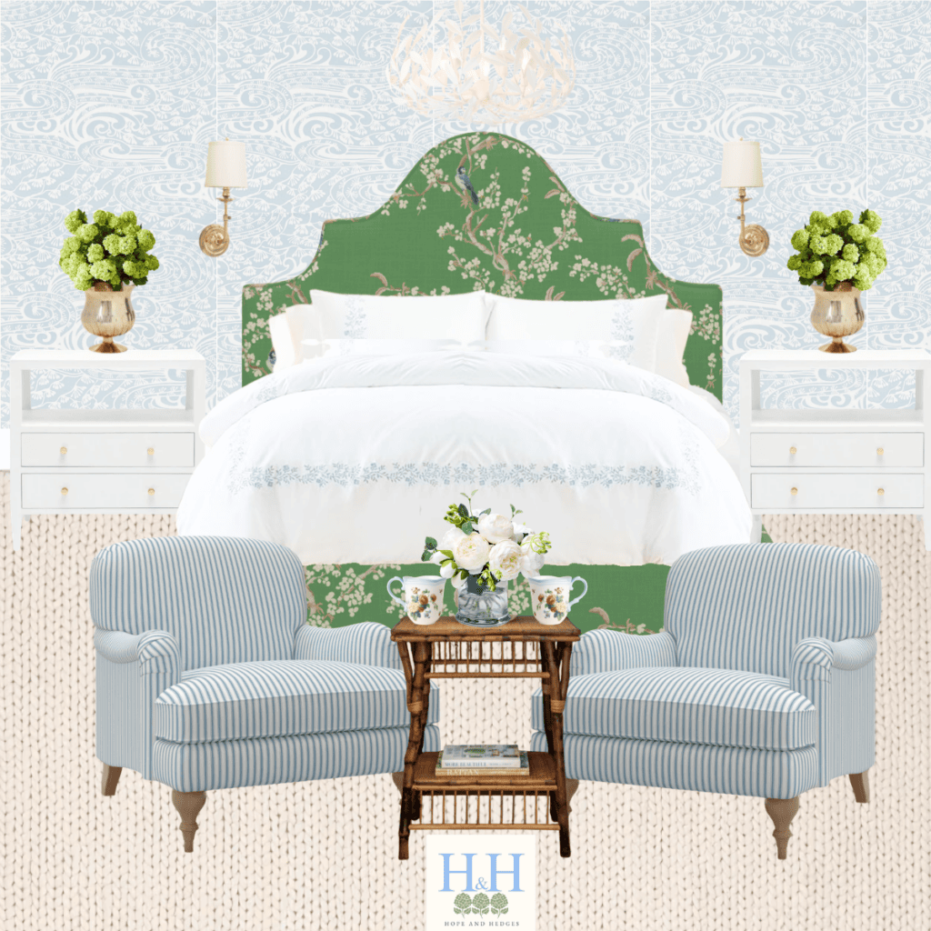 blue and green bedroom mood board