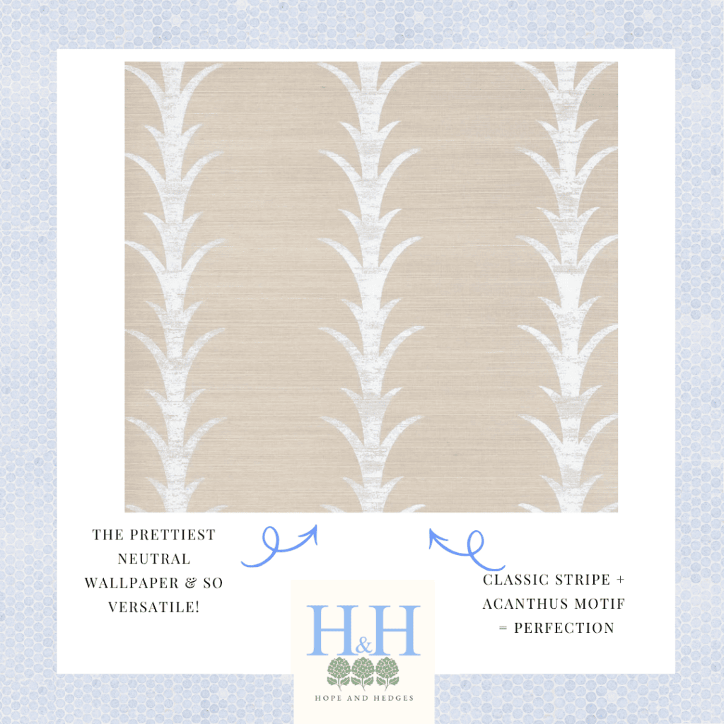 Schumacher Acanthus wallpaper in Sisal Fog and Chalk